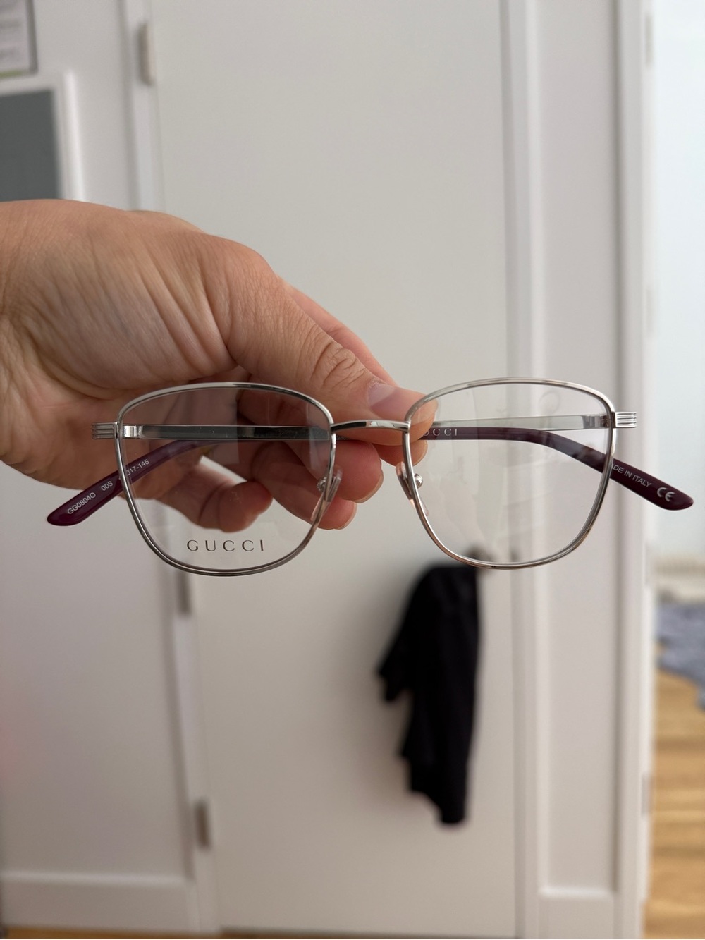 Gucci Silver Metal Frame Glasses with Plum Temples